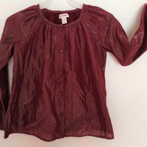Cat & Jack Burgundy BOHO Shiny Blouse With Subtle Silver Girls Small 6/6X NWT